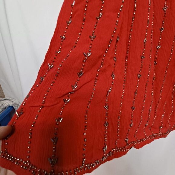 NWT Lost + Wander Boho Hand Beaded Red Swing Dress Crewneck Sleeveless M - Picture 4 of 14